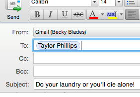 Taylor's email screenshot
